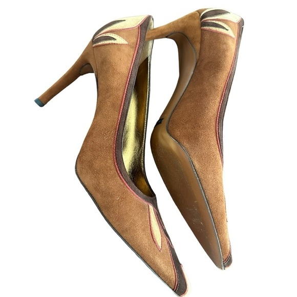 Dolce & Gabbana Vintage Suede Patchwork Fall Brown Pumps Heels - Picture 2 of 10